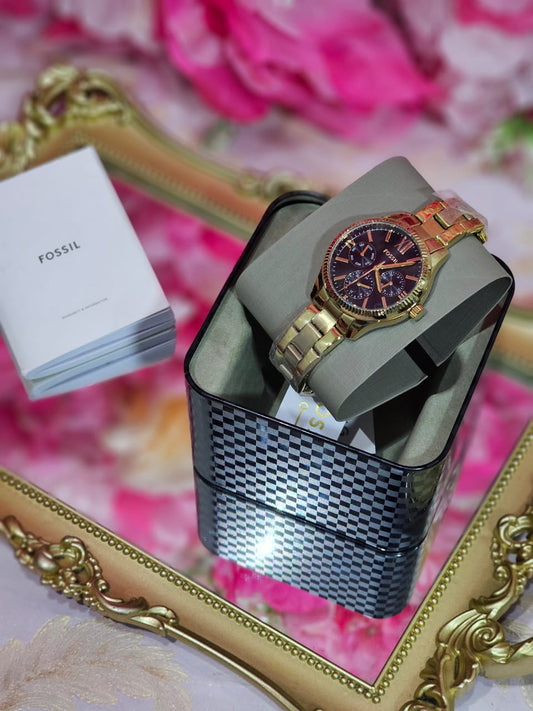 RELOJ FOSSIL BQW3757 COLOR GOLD CARATULA NEGRA PARA MUJER