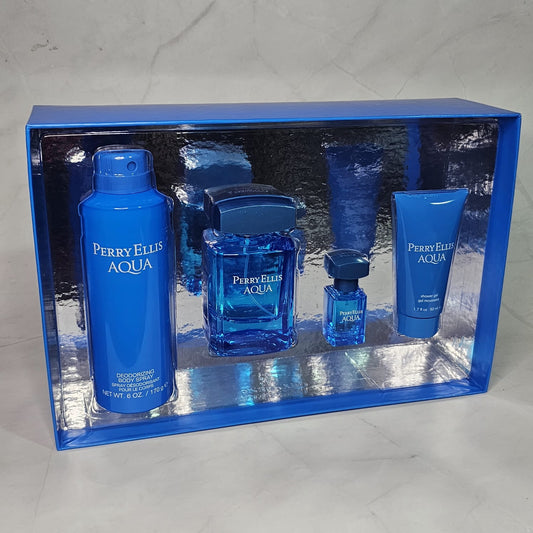 PERRY ELLIS AQUA SET DE PERFUMERIA 4 PZAS EDT PARA HOMBRE