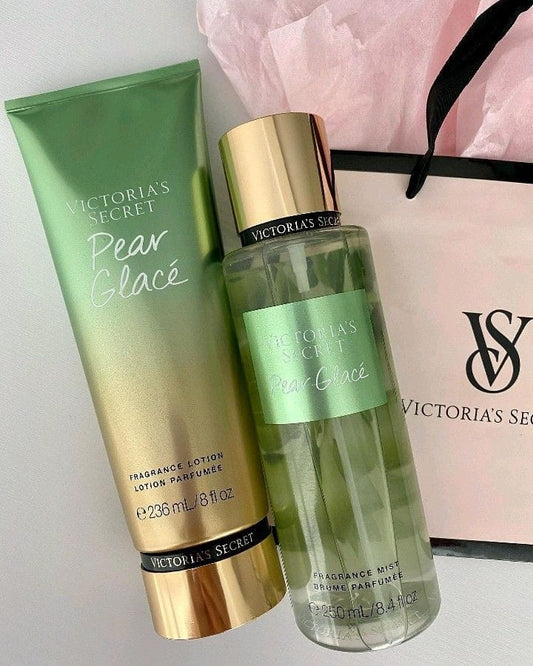 VICTORIAS SECRET PEAR GLACE BODY MIST 250ML + CREMA CORPORAL 236ML PARA DAMA